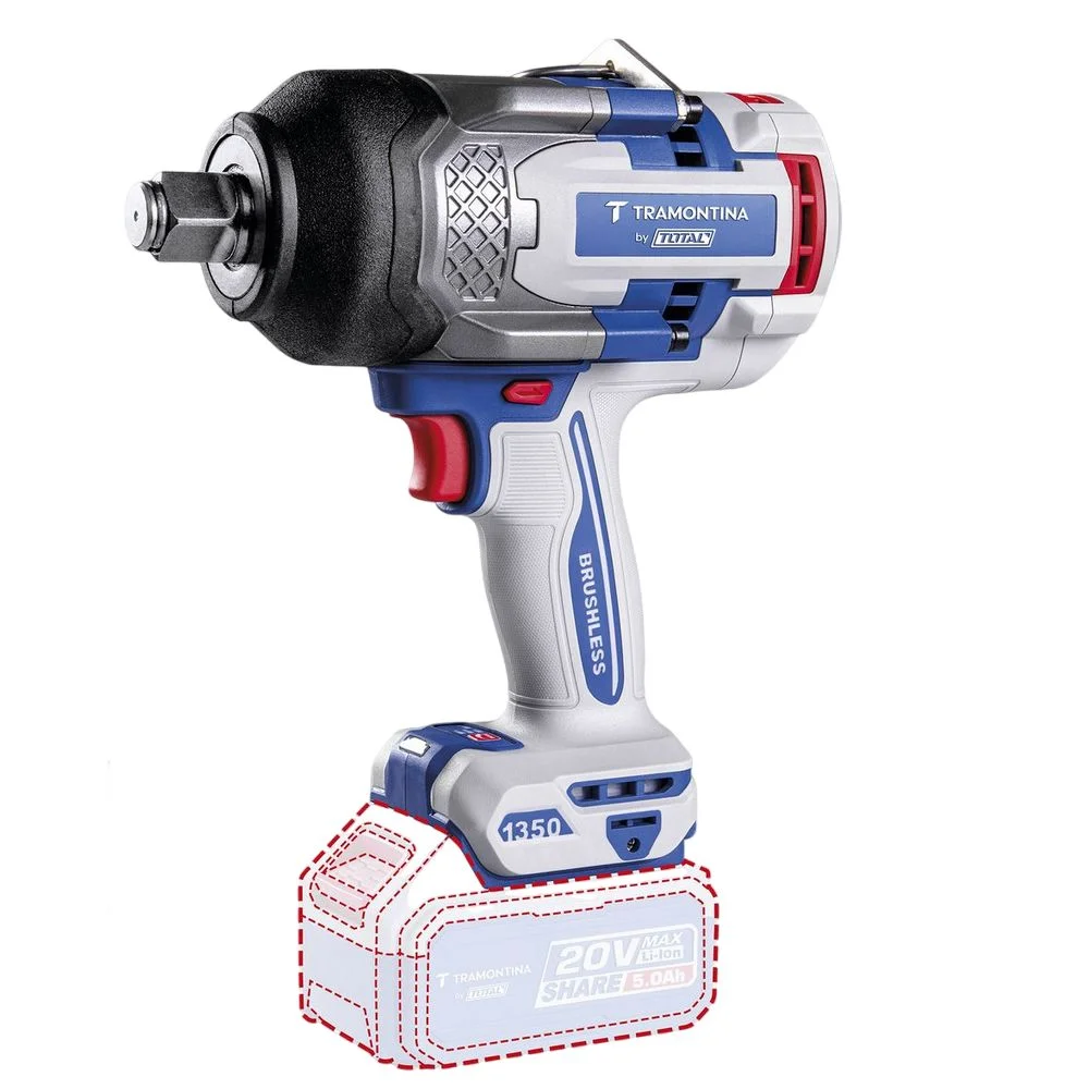 Chave de Impacto a Bateria 20V 1350NM Brushless Maleta Carregador e 2 Baterias 4A 3/4" Bivolt Tramontina Tota 42303/913