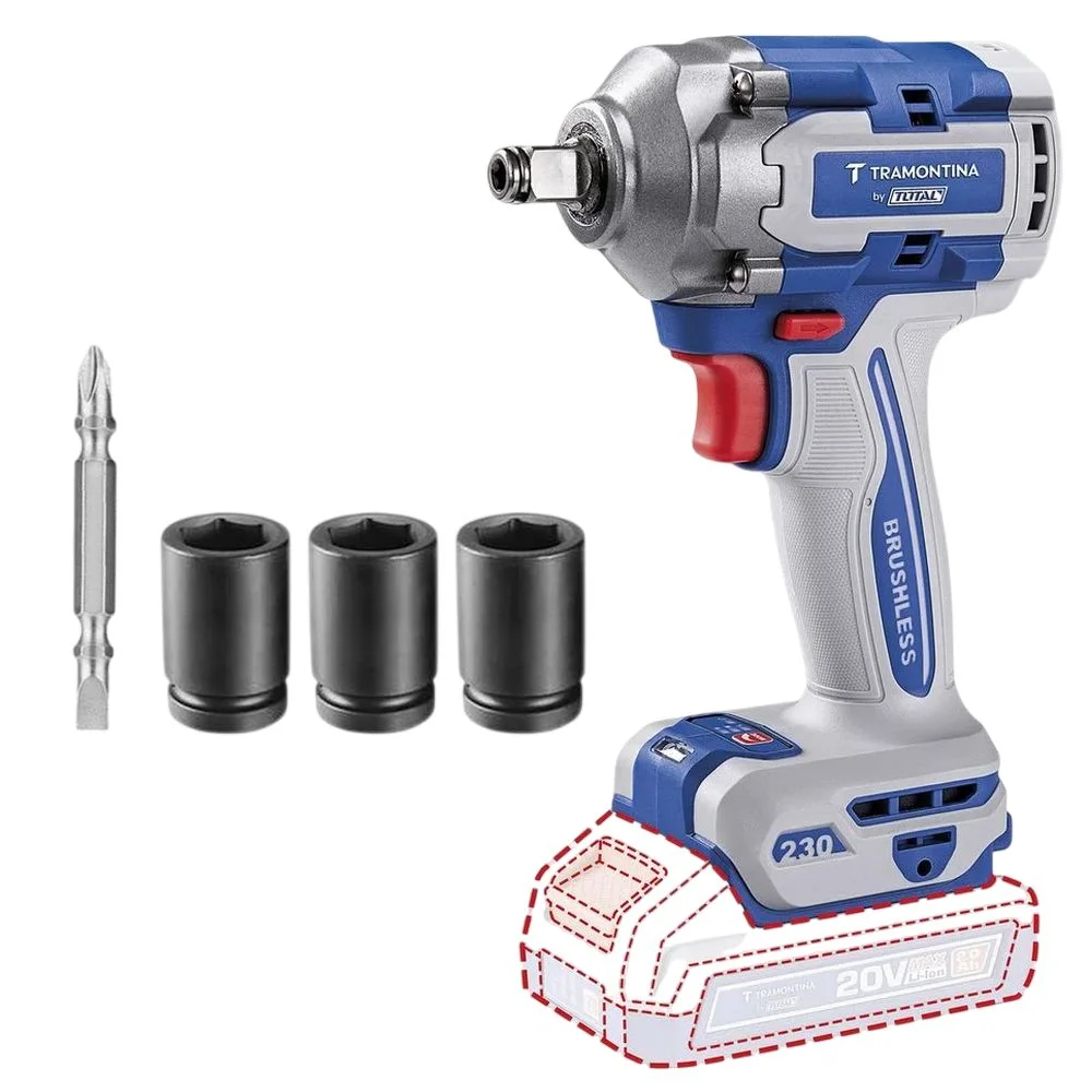 Chave de Impacto a Bateria 20V 230NM Brushless Sem Carregador e Bateria 1/4"-1/2" Tramontina by Total 42303/002