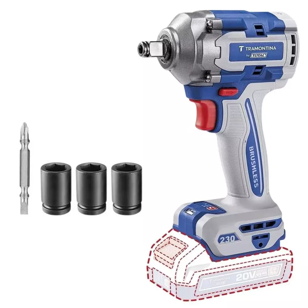 Chave de Impacto a Bateria 20V 230NM Brushless Sem Carregador e Bateria 1/4"-1/2" Tramontina by Total 42303/002