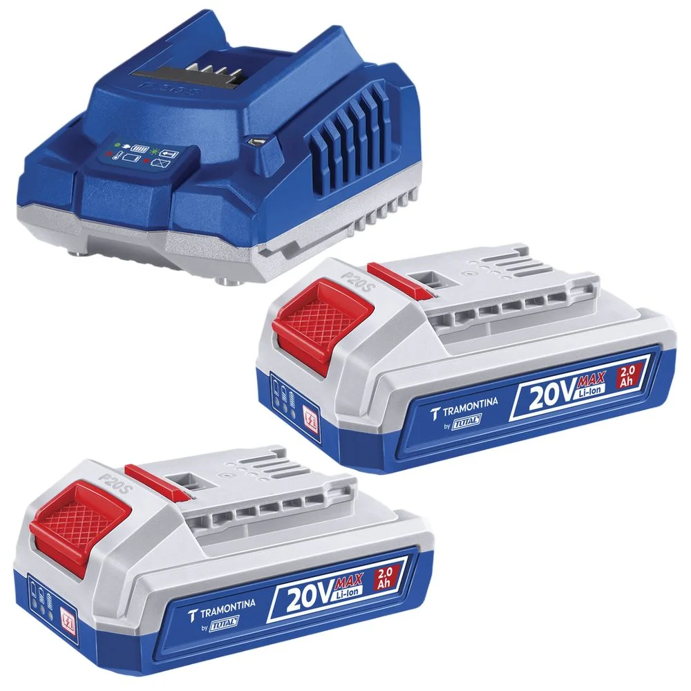 Chave de Impacto a Bateria 20V 405NM Brushless Maleta Carregador e 2 Baterias 2AH 1/2" Bivolt Tramontina by Total 42303/124