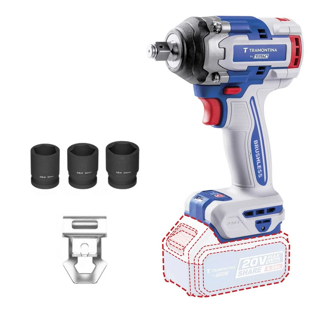 Chave de Impacto a Bateria 20V 550NM Brushless Sem Carregador e Bateria 1/2" Tramontina Tota 42303/005
