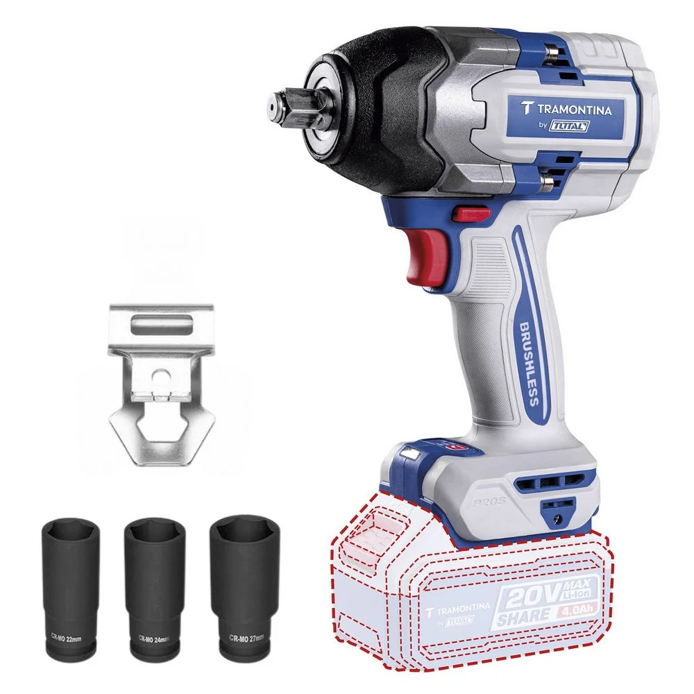 Chave de Impacto a Bateria 20V 850NM Brushless Sem Carregador e Bateria 1/2" Tramontina Tota 42303/008