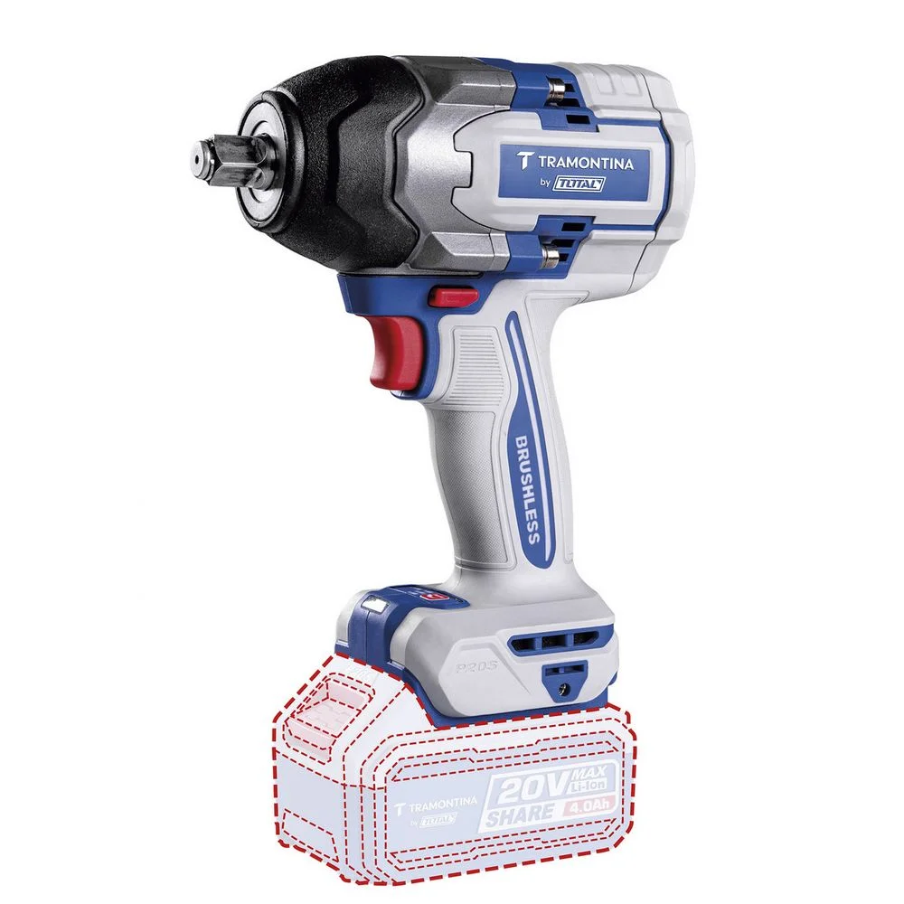 Chave de Impacto a Bateria 20V 850NM Brushless Sem Carregador e Bateria 1/2" Tramontina Tota 42303/008