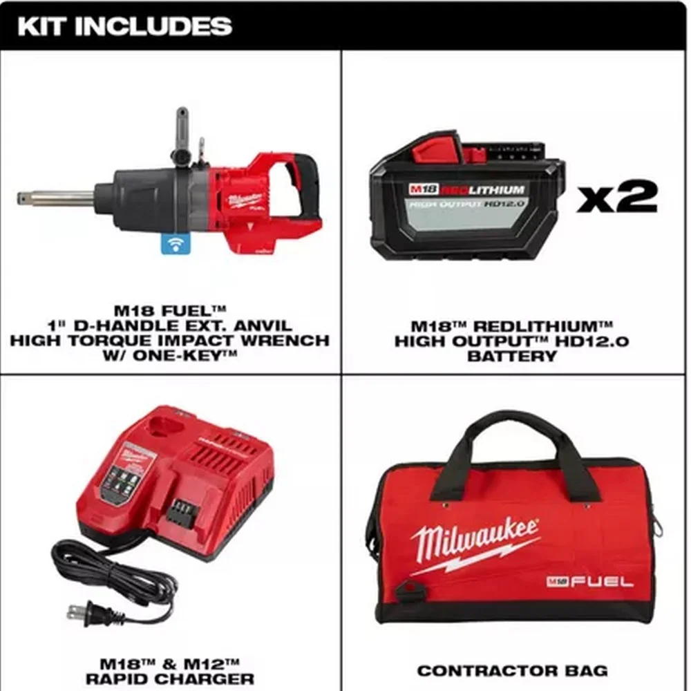 Chave de Impacto Longa a Bateria 18V 2576NM Brushless Bolsa Carregador 2 Baterias 12AH 1" 220V Milwaukee 2869-22HD