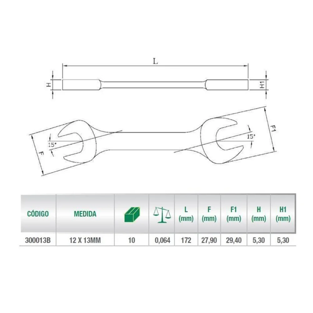 Chave Fixa CRV 12X13MM Belzer 300013B