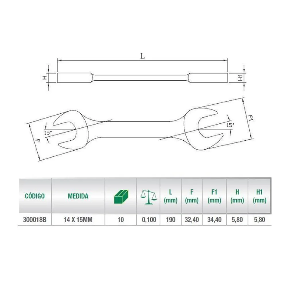Chave Fixa CRV 14X15MM Belzer 300018B