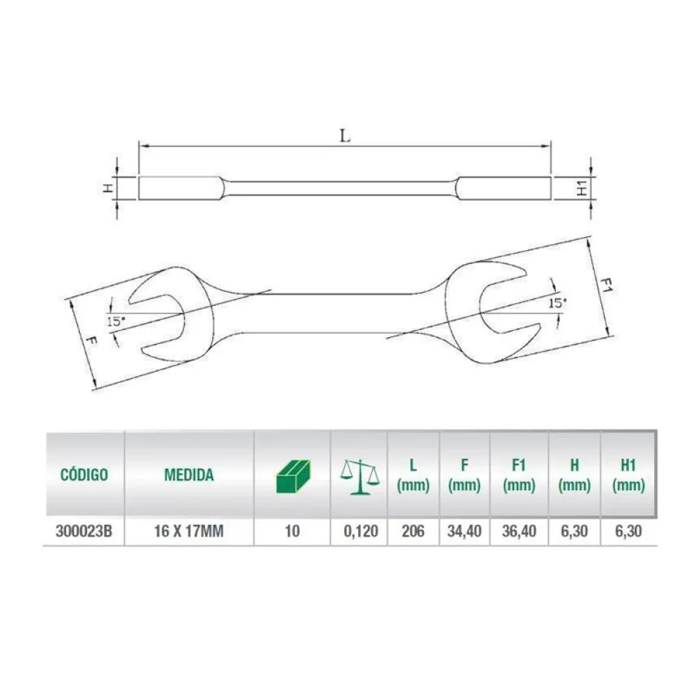 Chave Fixa CRV 16X17MM Belzer 300023B