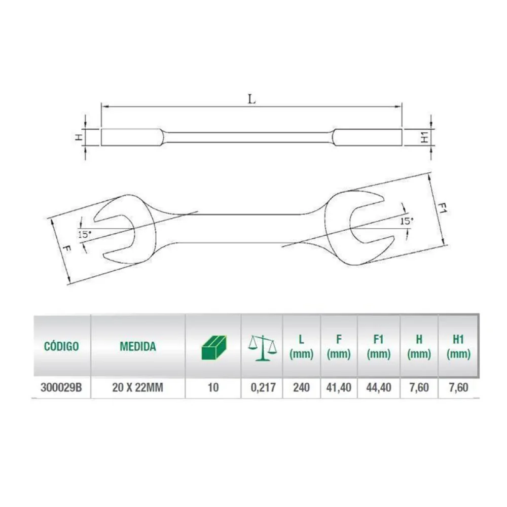 Chave Fixa CRV 20X22MM Belzer 300029B