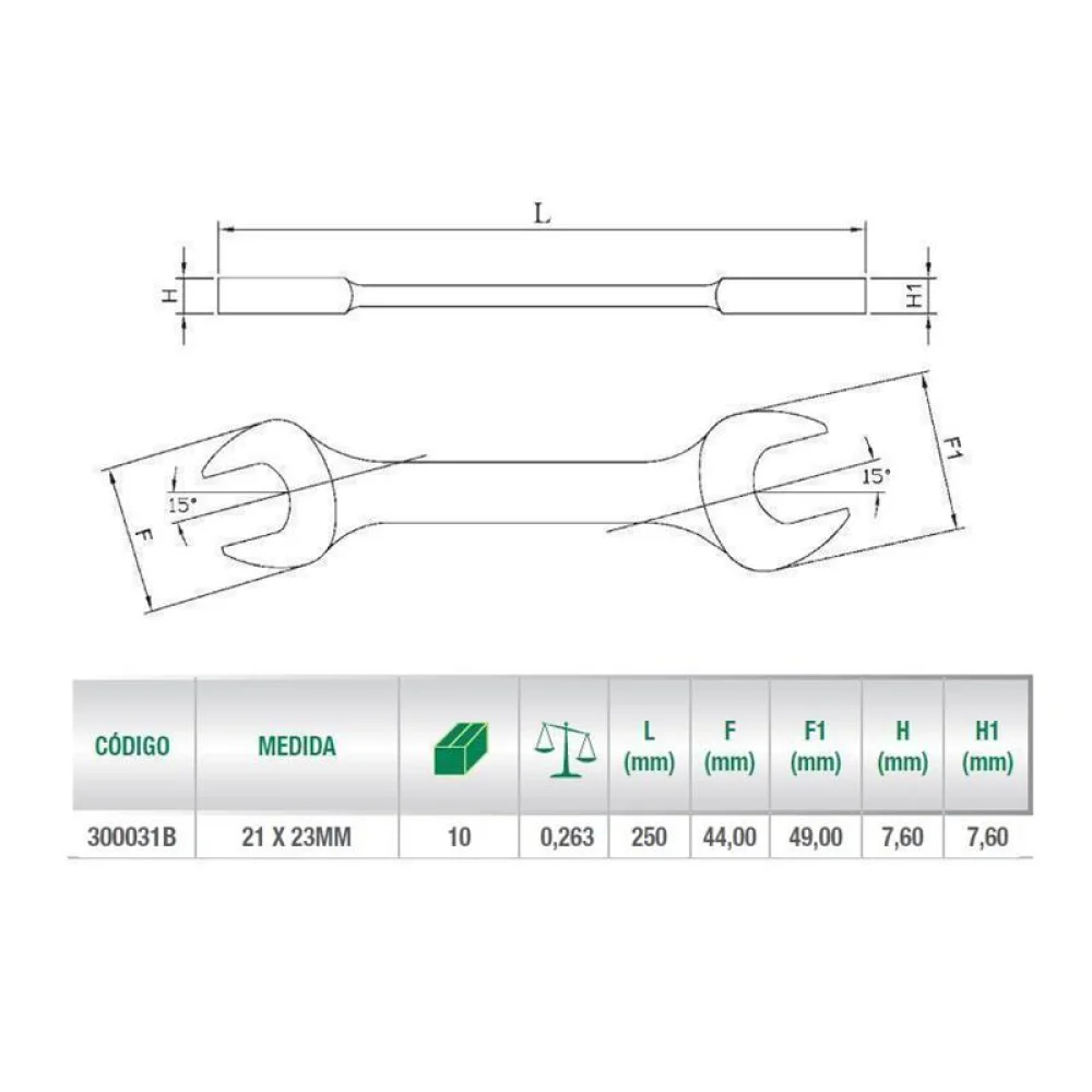 Chave Fixa CRV 21X23MM Belzer 300031B