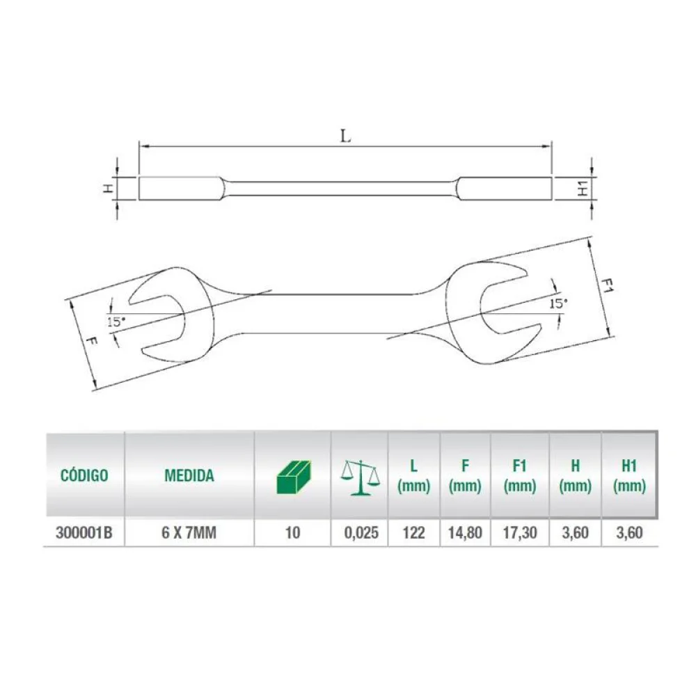 Chave Fixa CRV 6X7MM Belzer 300001B