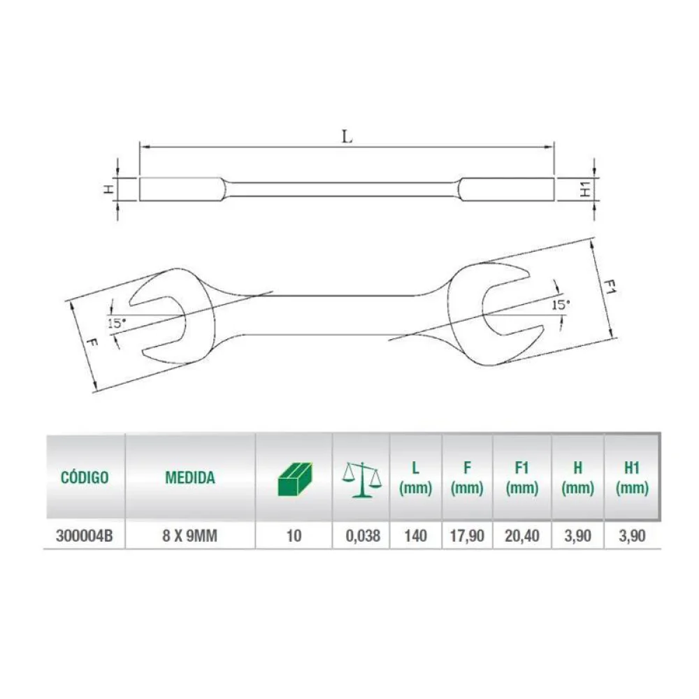 Chave Fixa CRV 8X9MM Belzer 300004B