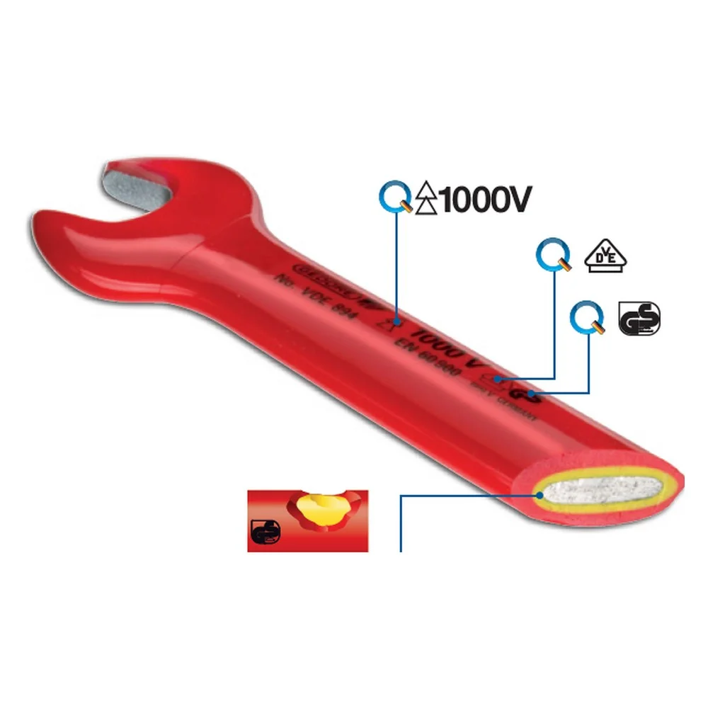 Chave Fixa Isolada 1000V VDE EN/IEC60900 NR10 Duplo Isolamento CRV 15MM Gedore VDE894
