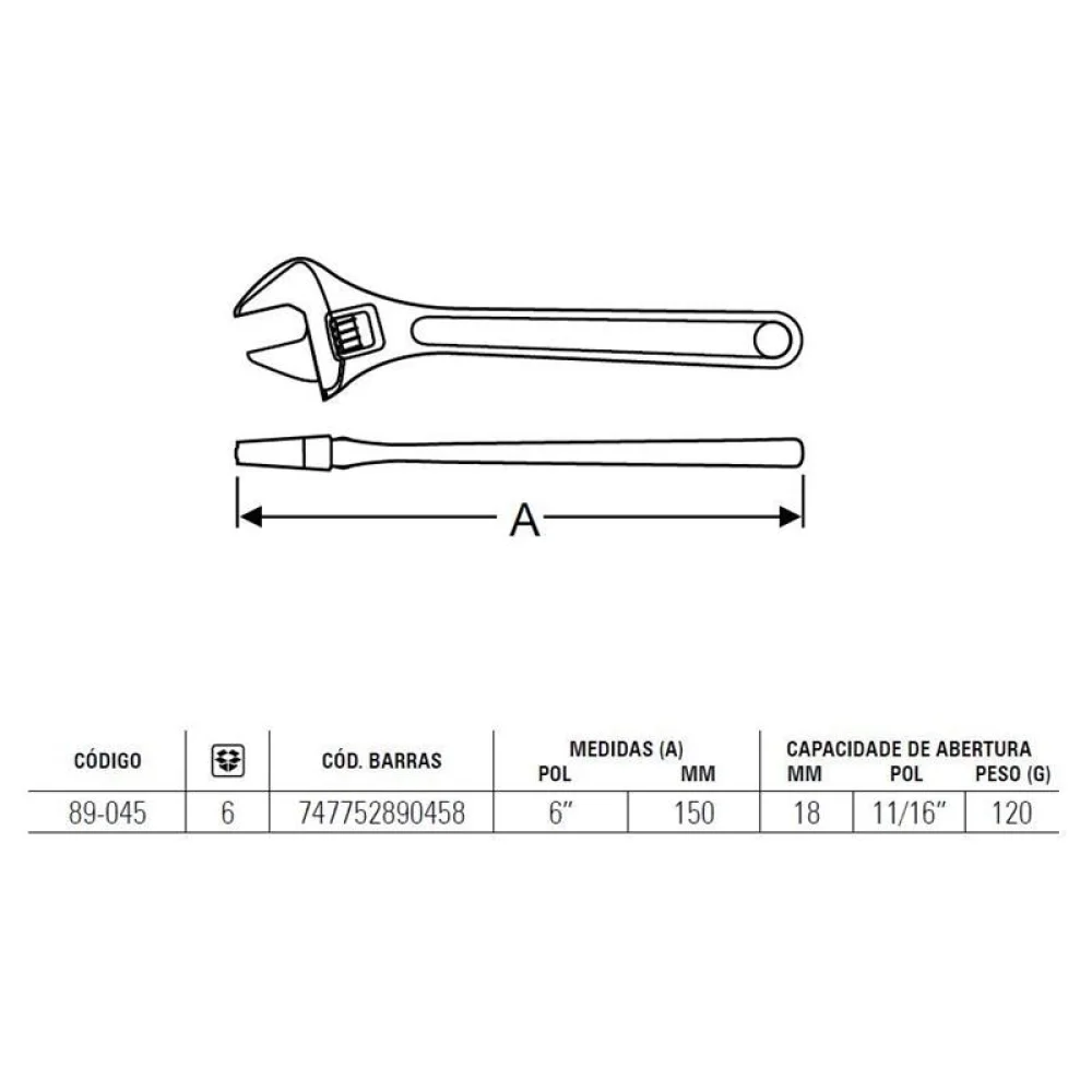 Chave Inglesa Oxidada Abertura 20Mm Crv 6 Stanley 89-045