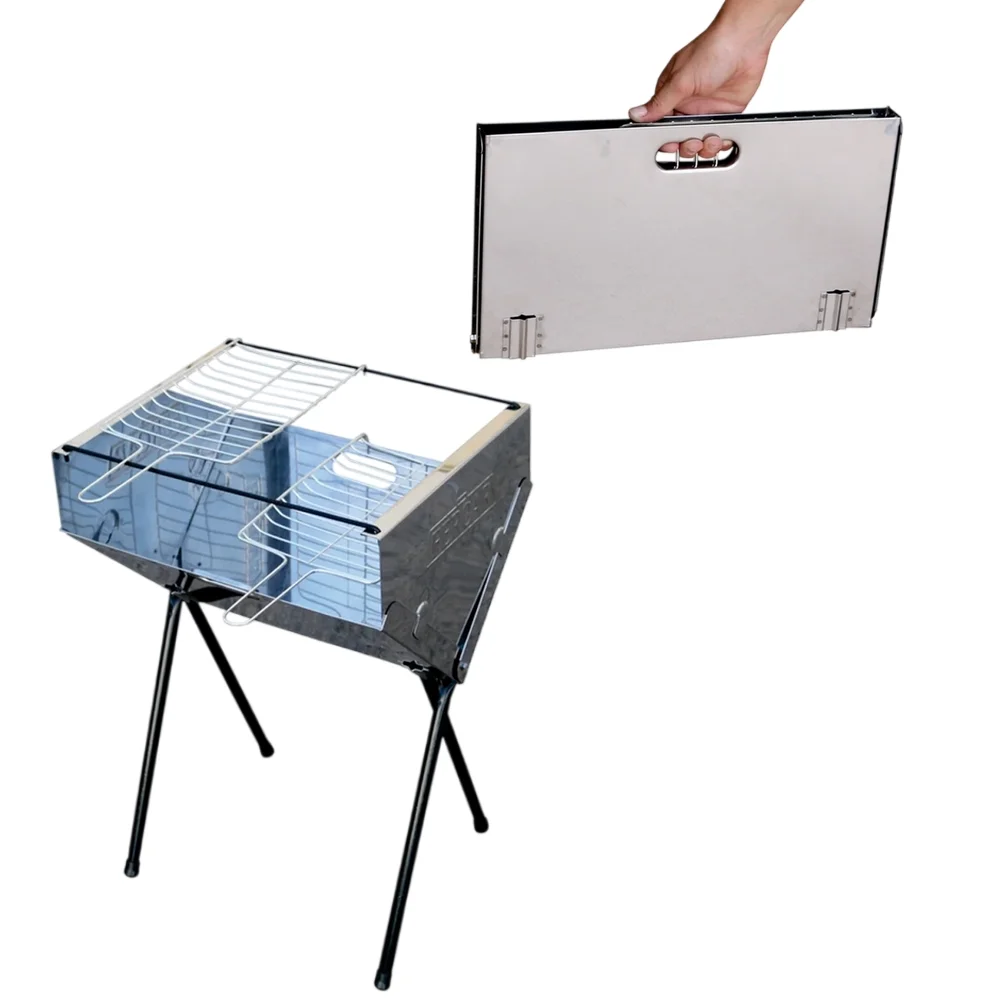 Churrasqueira Em Inox Dobravel Compacta e Portatil com 2 Grelhas 55X32X40CM Fercar CHU-06