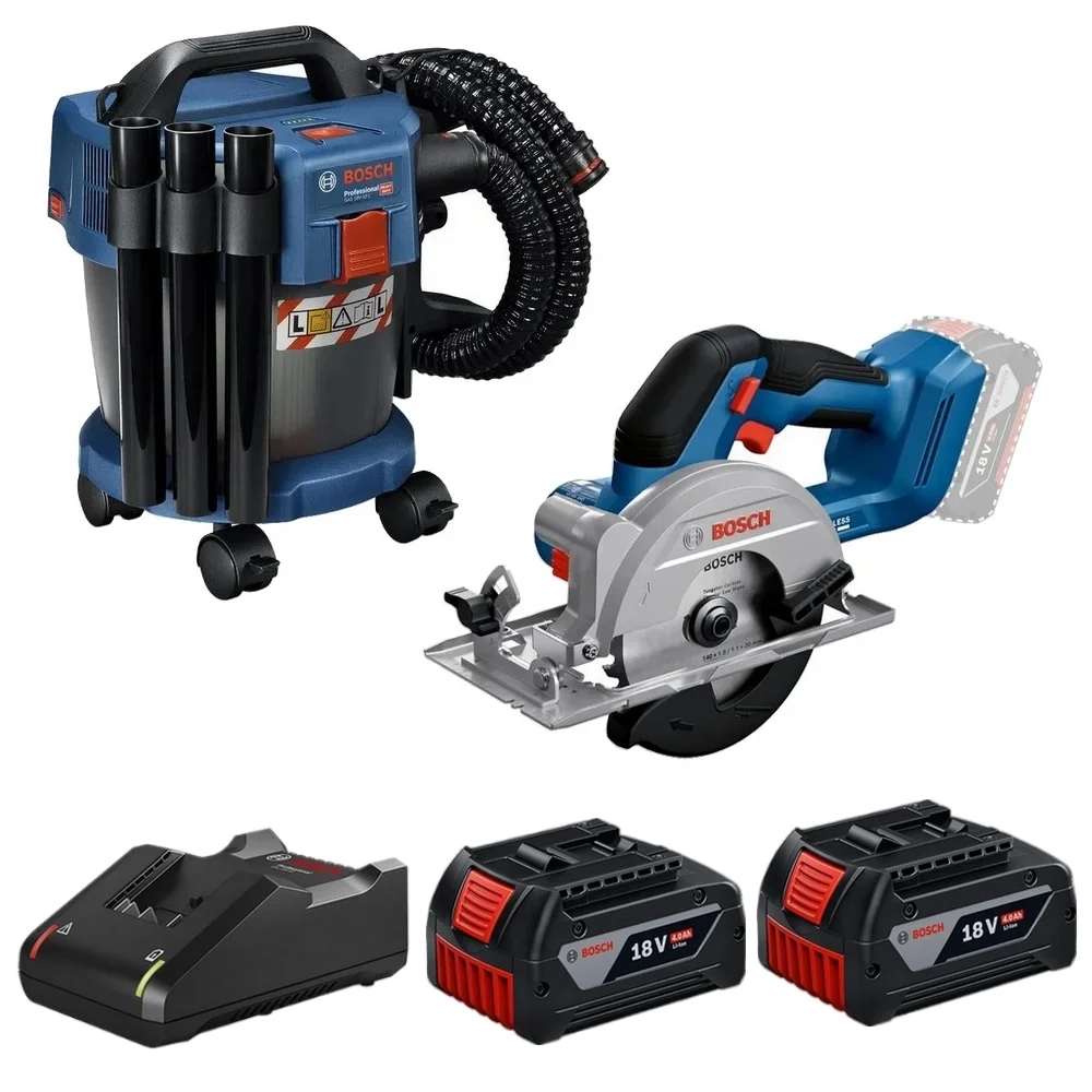Combo Pague Menos Bosch 18V - Aspirador de Pó 10L + Serra Circular 140mm + 2 Baterias 18V 4ah e Carregador Bivolt BOSCH