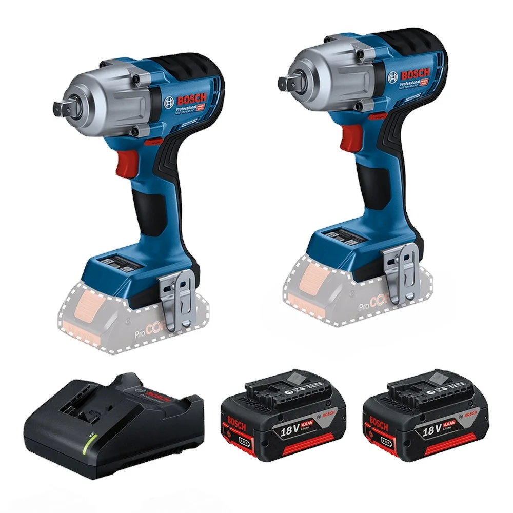 Combo Pague Menos Bosch 18V - Chave de Impacto 1/2" + Chave de Impacto 1/2" + 2 Baterias 18V 4ah e Carregador Bivolt BOSCH