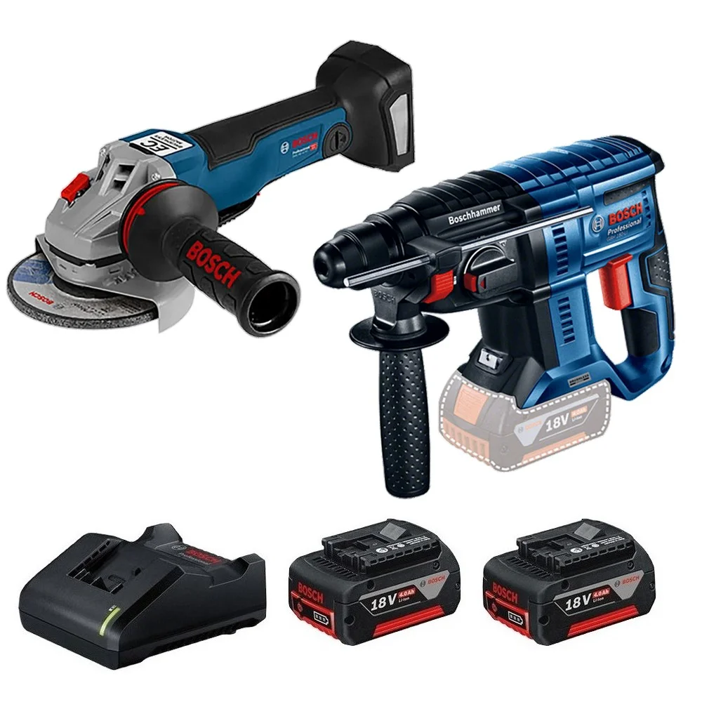 Combo Pague Menos Bosch 18V - Esmerilhadeira 5" + Martelete Perfurador Rompedor SDS-PLUS + 2 Baterias 18V 4ah e Carregador Bivolt BOSCH