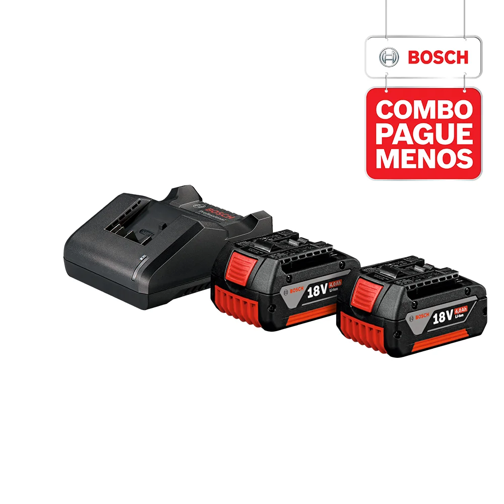 Combo Pague Menos Bosch 18V - Lanterna a Bateria Bosch GLI 18V-1900,18V, com 1900 Lúmens + Chave de Impacto a Bateria de ¼ e ½" Bosch GDX 18V-200, 200Nm, 18V, em Maletacom 2 baterias 18V 4,0Ah 1 carregador BIVOLT GAL 18V-20 e 1 bolsa de transporte