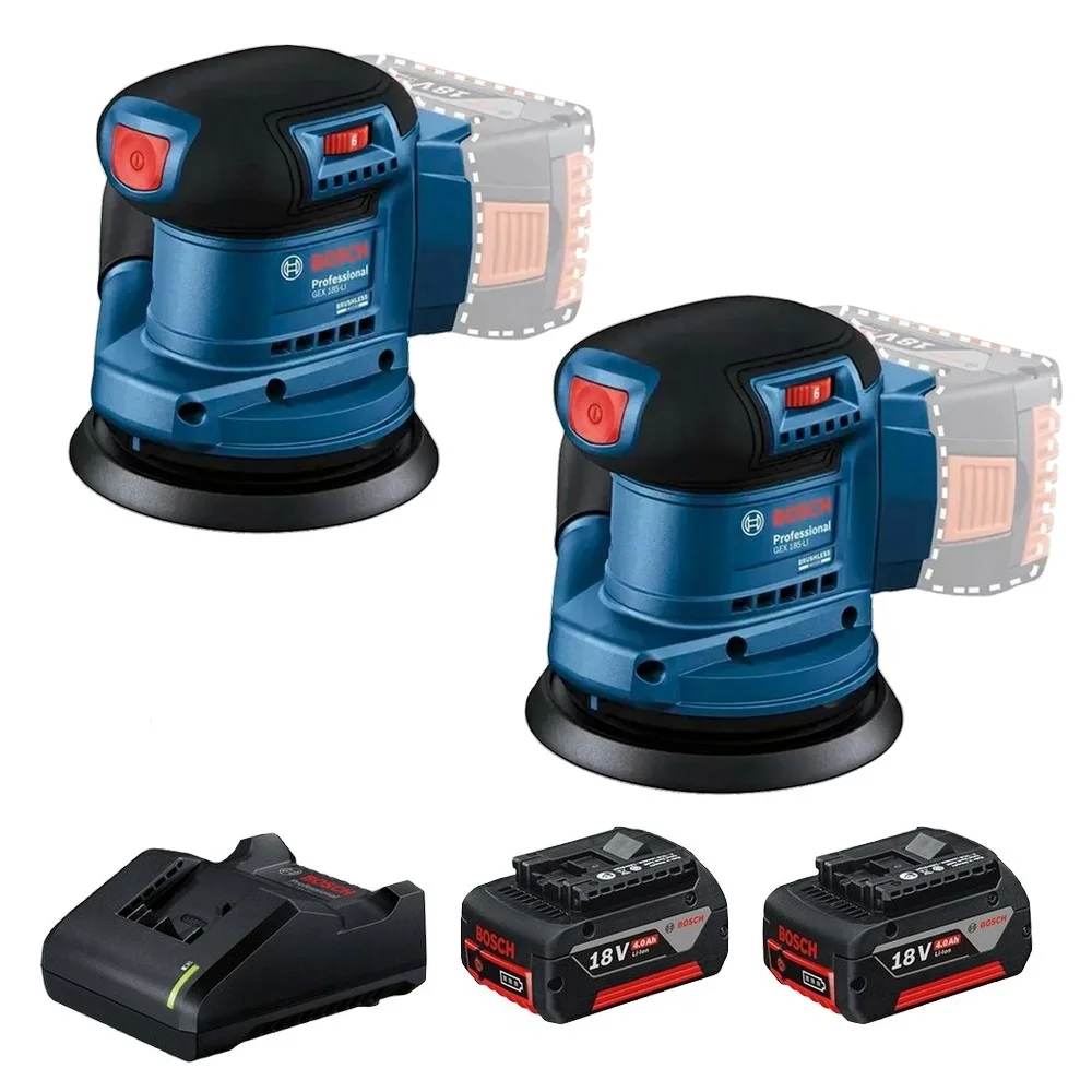 Combo Pague Menos Bosch 18V - Lixadeira Roto Orbital 5"-125mm + Lixadeira Roto Orbital 5"-125mm + 2 Baterias 18V 4ah e Carregador Bivolt BOSCH