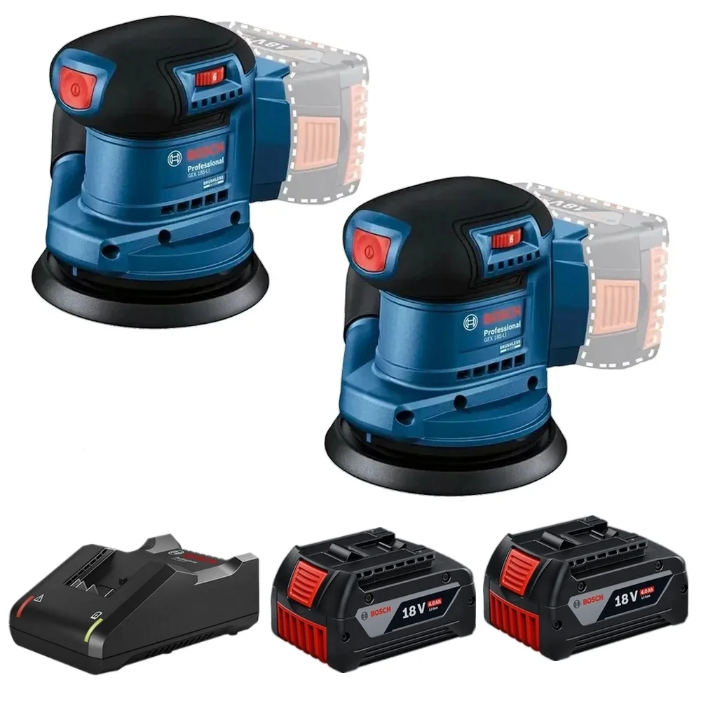 Combo Pague Menos Bosch 18V - Lixadeira Roto Orbital 5"-125mm + Lixadeira Roto Orbital 5"-125mm + 2 Baterias 18V 4ah e Carregador Bivolt BOSCH