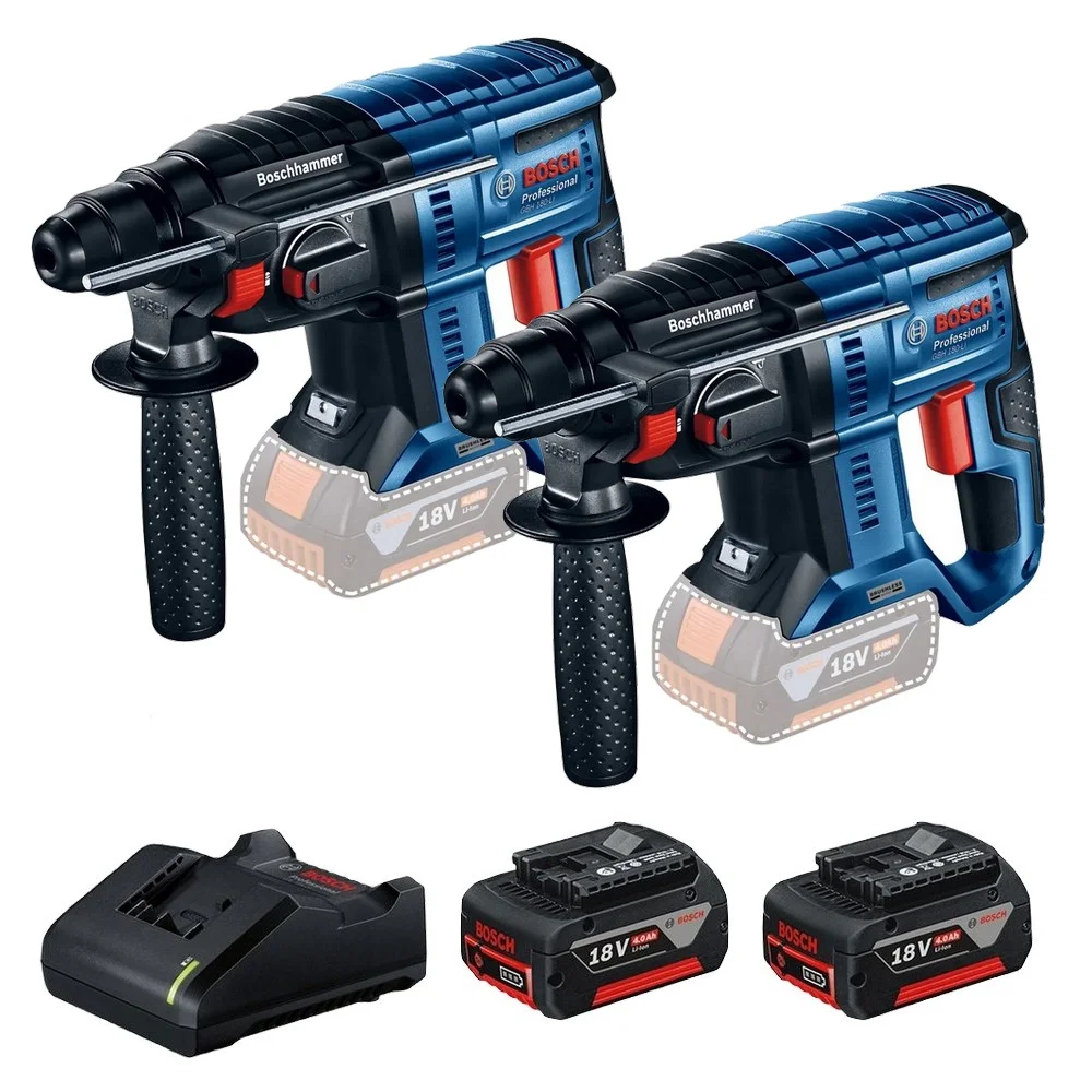 Combo Pague Menos Bosch 18V - Martelete Perfurador Rompedor SDS-PLUS + Martelete Perfurador Rompedor SDS-PLUS + 2 Baterias 18V 4ah e Carregador Bivolt BOSCH