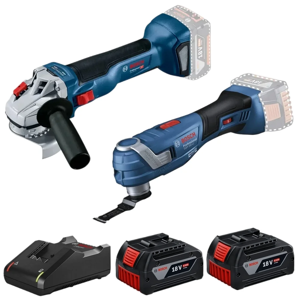 Combo Pague Menos Bosch 18V - Multicortadora Oscilante+Esmerilhadeira Angular 5"+2 Baterias 18V 4ah e Carregador Bivolt BOSCH