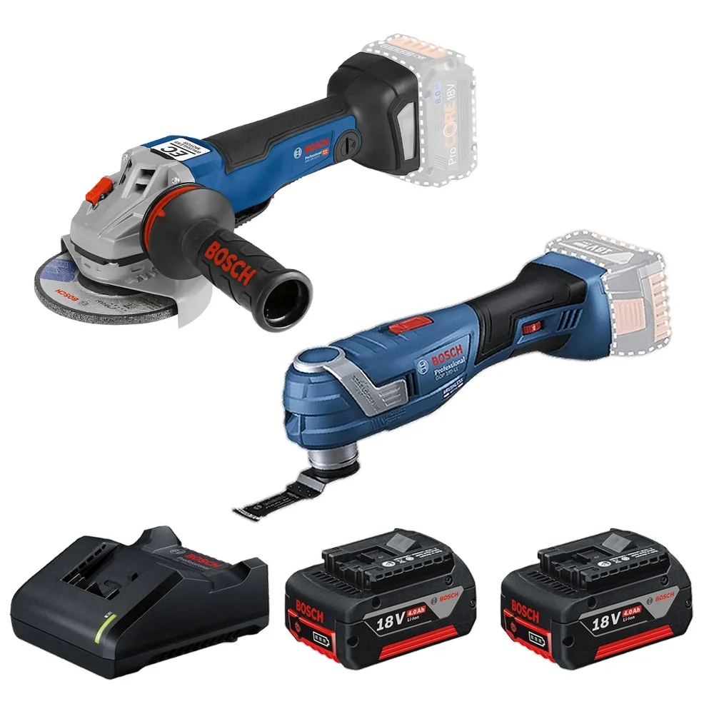 Combo Pague Menos Bosch 18V - Multicortadora Oscilante+Esmerilhadeira Angular 5"+2 Baterias 18V 4ah e Carregador Bivolt BOSCH