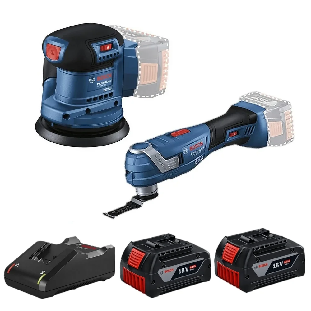Combo Pague Menos Bosch 18V - Multicortadora Oscilante+Lixadeira Roto Orbital 5"-125mm + 2 Baterias 18V