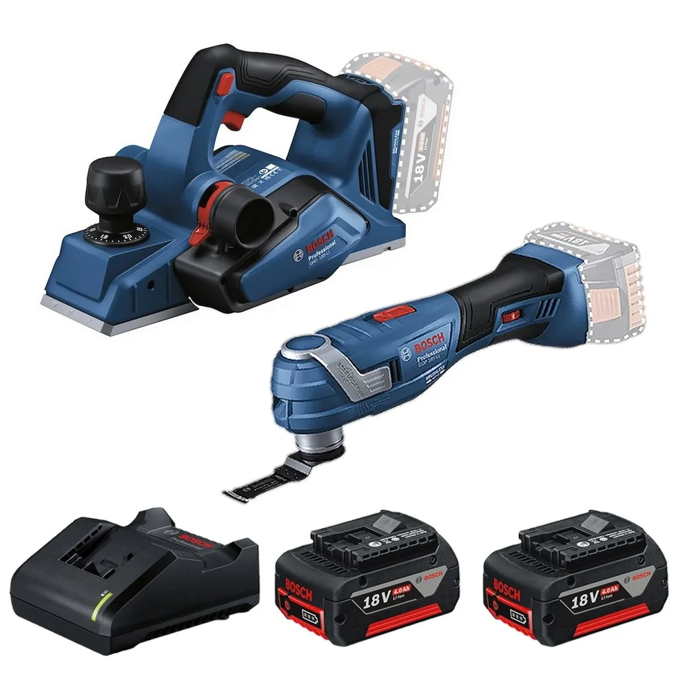 Combo Pague Menos Bosch 18V - Multicortadora Oscilante+Plaina 82mm+2 Baterias 18V 4ah e Carregador Bivolt BOSCH