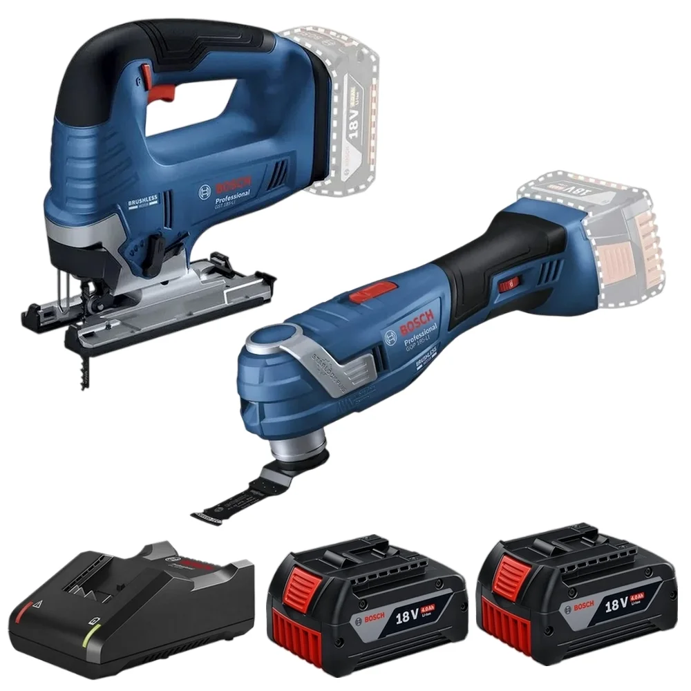 Combo Pague Menos Bosch 18V - Multicortadora Oscilante+Serra Tico-Tico 125mm+2 Baterias 18V 4ah e Carregador Bivolt BOSCH