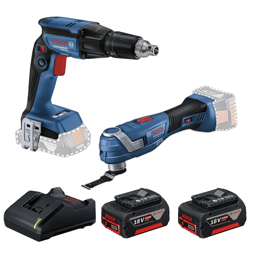 Combo Pague Menos Bosch 18V - Parafusadeira de Gesso e Drywall 1/4"+Multicortadora Oscilante+2 Baterias 18V 4ah e Carregador Bivolt BOSCH