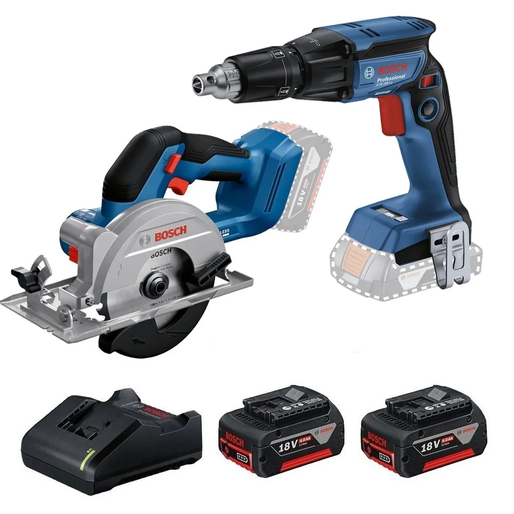 Combo Pague Menos Bosch 18V - Parafusadeira de Gesso e Drywall 1/4"+Serra Circular 140mm+2 Baterias 18V 4ah e Carregador Bivolt BOSCH