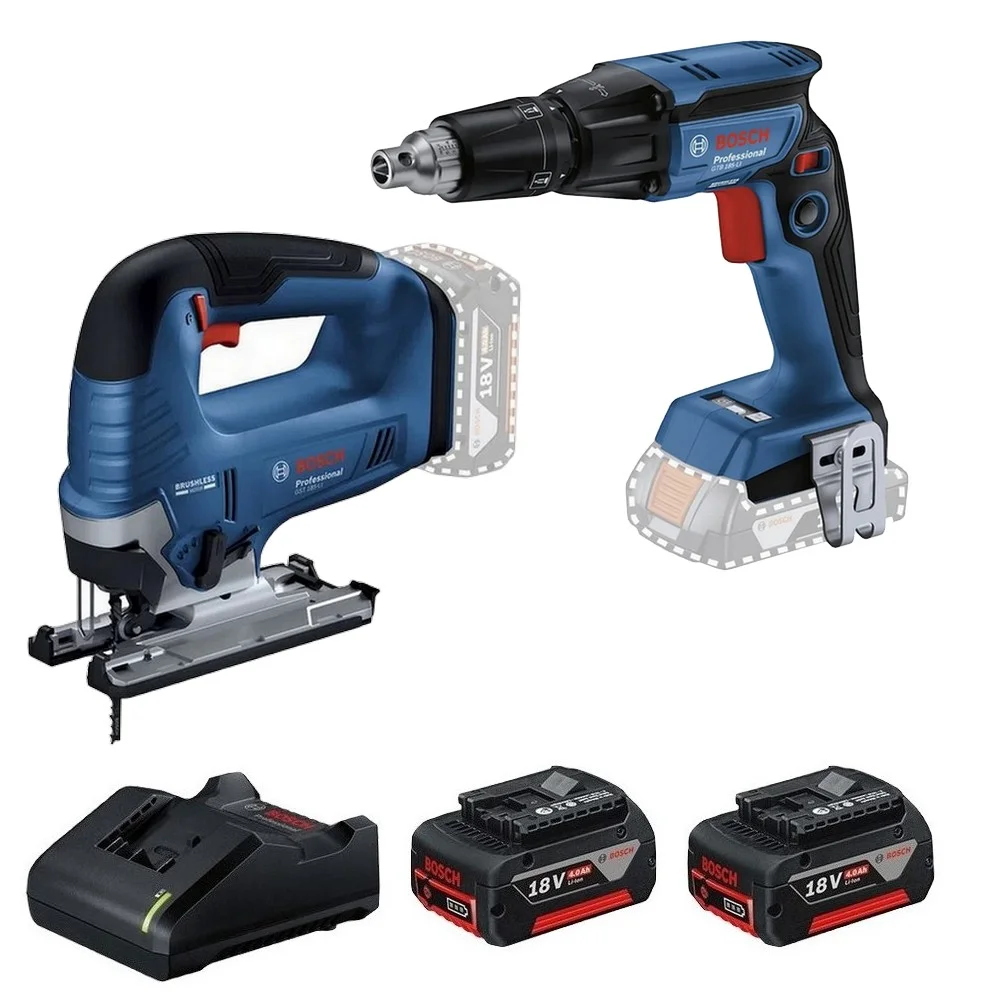 Combo Pague Menos Bosch 18V - Parafusadeira de Gesso e Drywall 1/4"+Serra Tico-Tico 125mm+2 Baterias 18V 4ah e Carregador Bivolt BOSCH