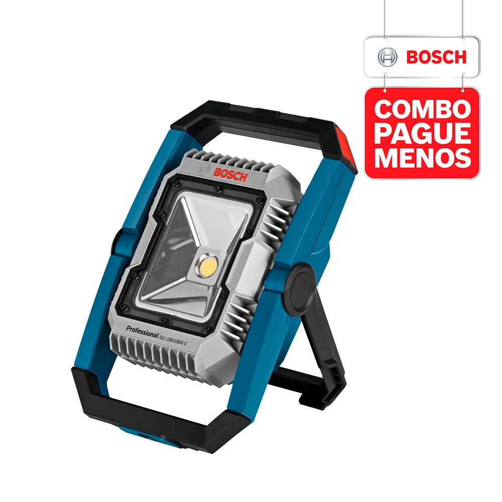 Combo Pague Menos Bosch 18V - Parafusadeira e Furadeira de Impacto de ½" Bosch GSB 18V-50, 18V + Lanterna a Bateria Bosch GLI 18V-1900,18V, com 1900 Lúmens, com 2 baterias 18V 4,0Ah 1 carregador rápido 220V GAL 1880 CV e 1 bolsa de transporte