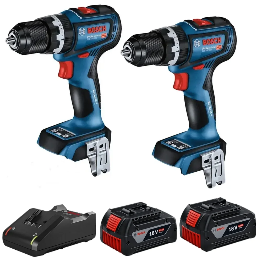 Combo Pague Menos Bosch 18V - Parafusadeira Furadeira Impacto 1/2"+Parafusadeira Furadeira Impacto 1/2"+2 Baterias 18V 4ah e Carregador Bivolt BOSCH