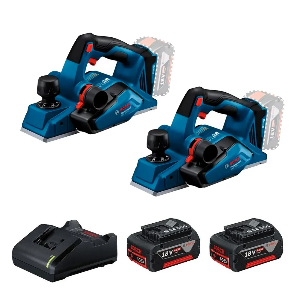 Combo Pague Menos Bosch 18V - Plaina 82mm + Plaina 82mm + 2 Baterias 18V 4ah e Carregador Bivolt BOSCH