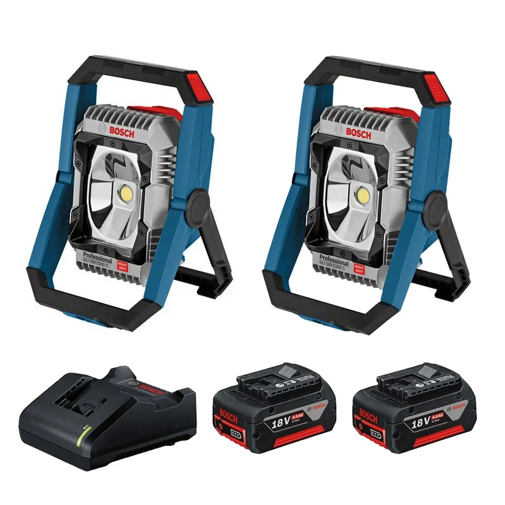 Combo Pague Menos Bosch 18V - Refletor de Led  2200 Lumens + Refletor de Led 2200 Lumens+ 2 Baterias 18V 4ah e Carregador Gal 18V-40 Bivolt BOSCH