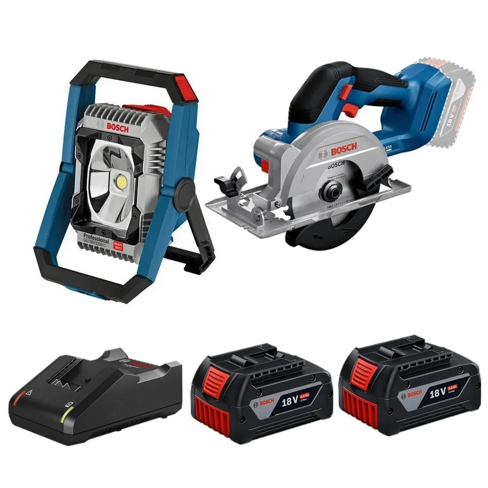 Combo Pague Menos Bosch 18V - Refletor de Led 2200 Lumens + Serra Circular 140mm + 2 Baterias 18V 4ah e Carregador Bivolt BOSCH