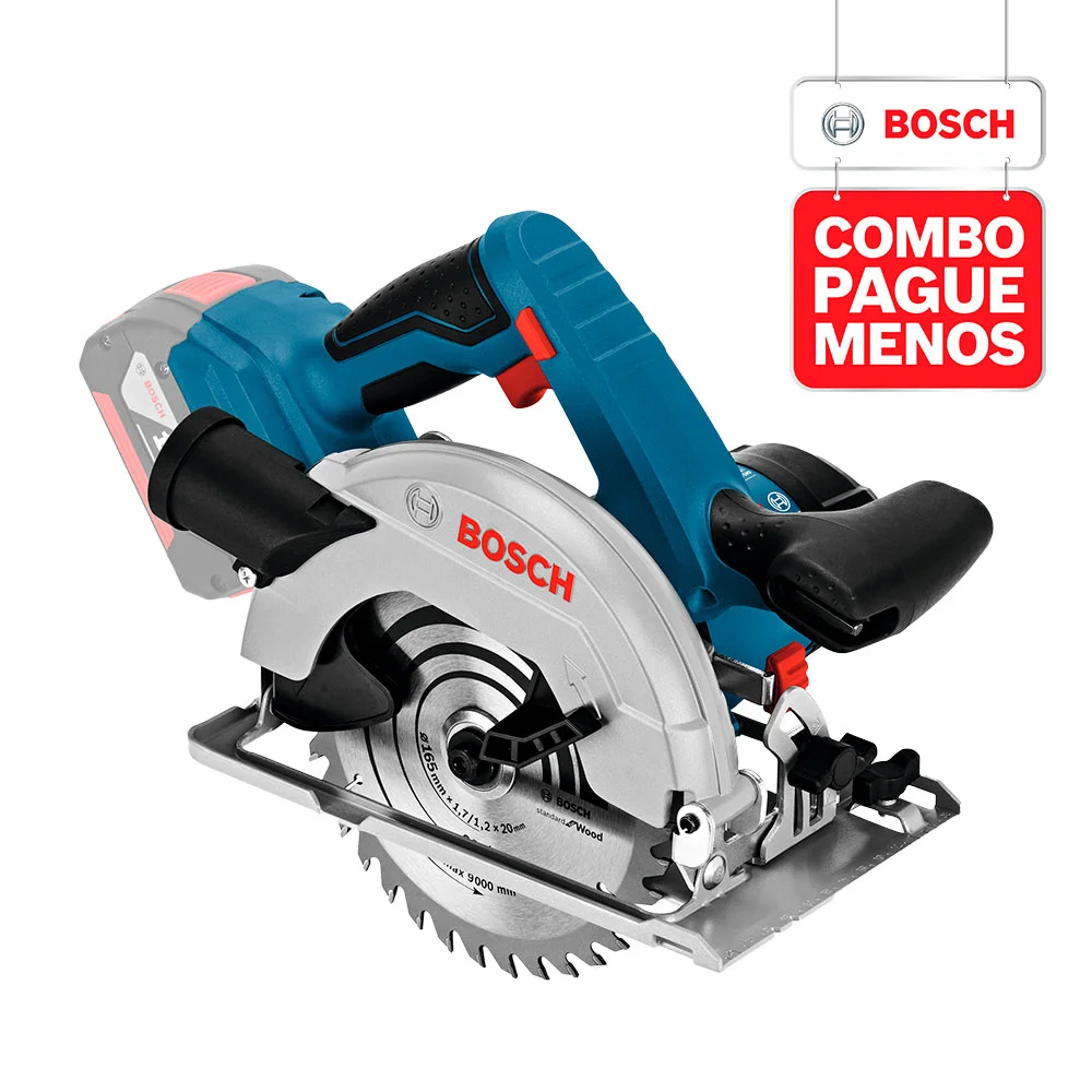 Combo Pague Menos Bosch 18V - Serra Circular a Bateria Bosch GKS 18V-57, 18V + Serra Tico-Tico a Bateria Bosch GST 18V-LI, 18V, com 2 baterias 18V 4,0Ah 1 carregador rápido 127V GAL 1880 CV e 1 bolsa de transporte