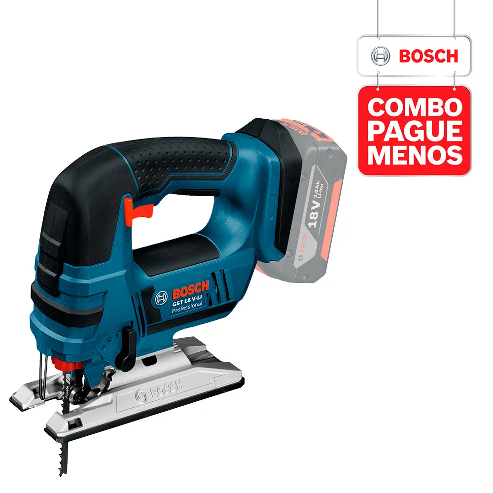 Combo Pague Menos Bosch 18V - Serra Circular a Bateria Bosch GKS 18V-57, 18V + Serra Tico-Tico a Bateria Bosch GST 18V-LI, 18V, com 2 baterias 18V 4,0Ah 1 carregador rápido 127V GAL 1880 CV e 1 bolsa de transporte