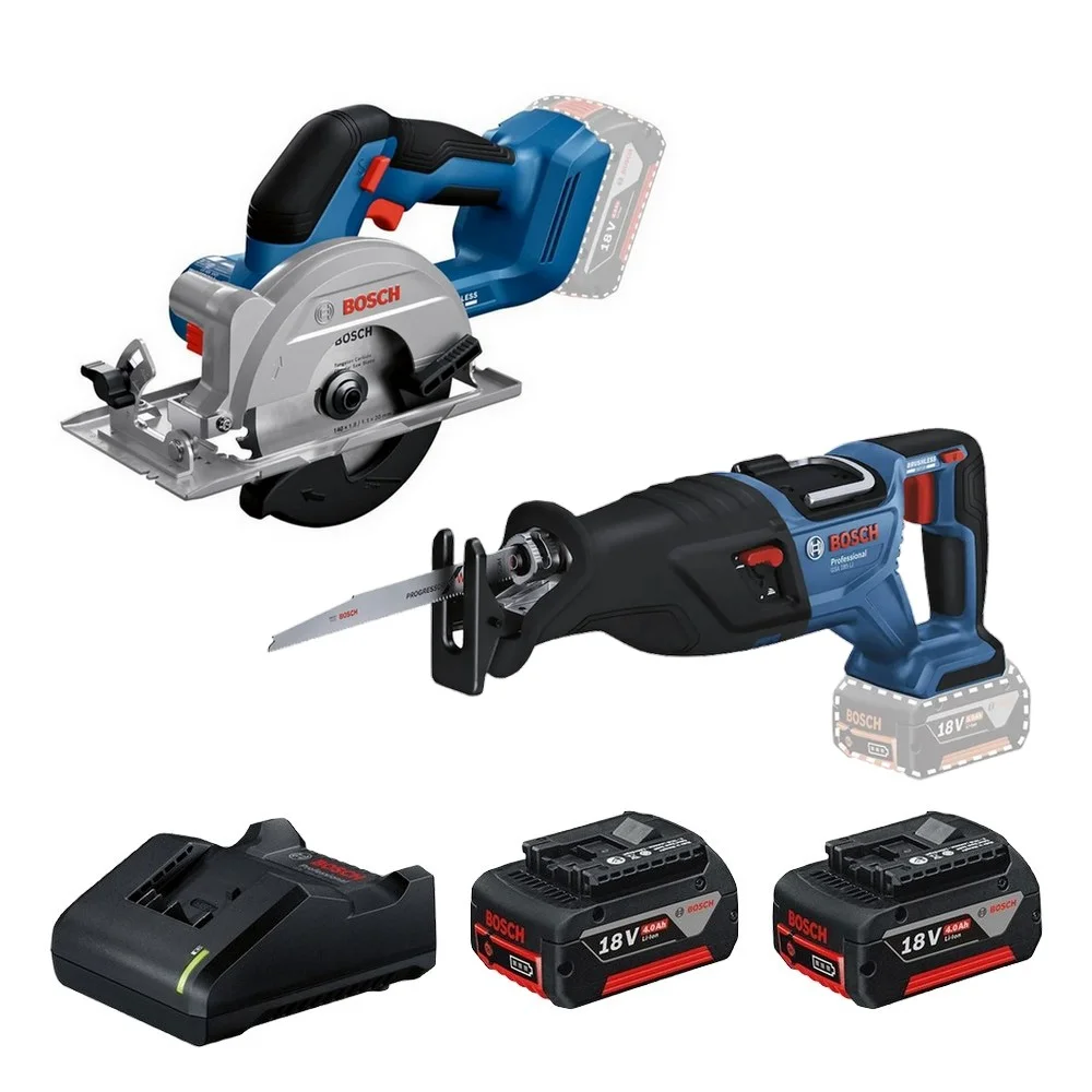 Combo Pague Menos Bosch 18V - Serra Sabre + Serra Circular 140mm + 2 Baterias 18V 4ah e Carregador Bivolt BOSCH