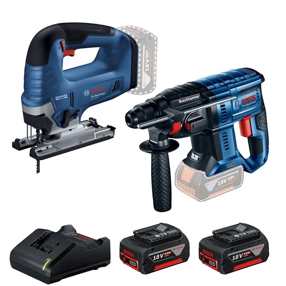 Combo Pague Menos Bosch 18V - Serra Tico-Tico 125mm + Martelete Perfurador Rompedor SDS-PLUS + 2 Baterias 18V 4ah e Carregador Bivolt BOSCH