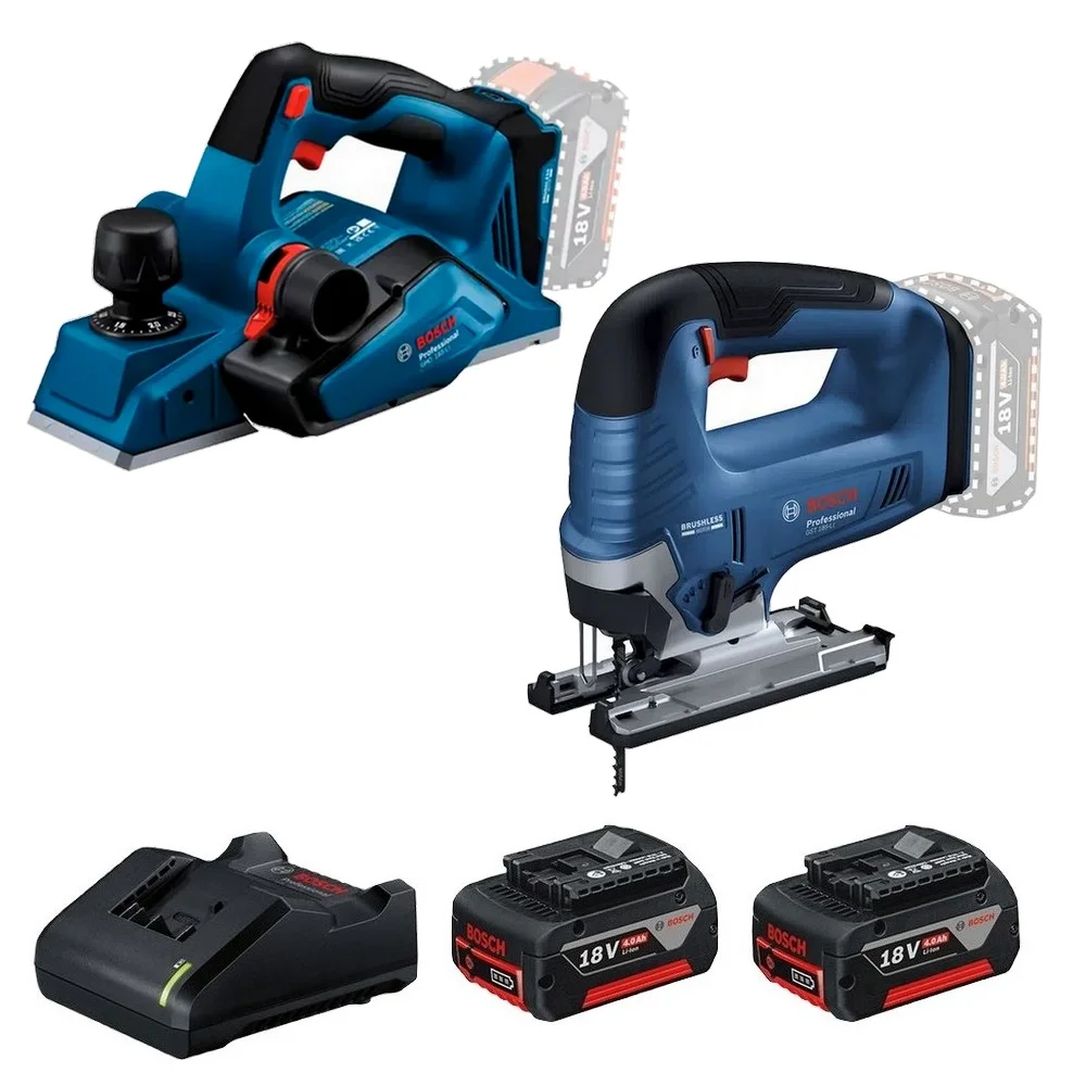 Combo Pague Menos Bosch 18V - Serra Tico-Tico 125mm + Plaina 82mm + 2 Baterias 18V 4ah e Carregador Bivolt BOSCH