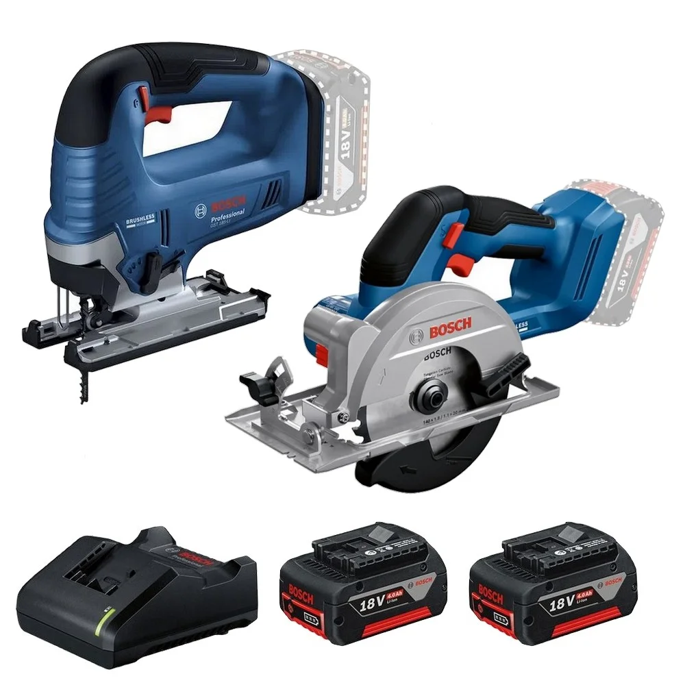 Combo Pague Menos Bosch 18V - Serra Tico-Tico 125mm + Serra Circular 140mm + 2 Baterias 18V 4ah e Carregador Bivolt BOSCH