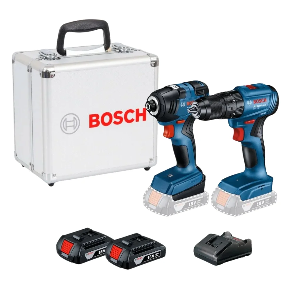 Combo Parafusadeira Furadeira+chave Impacto 18V GSB185li+gdr18V-200 Maleta e 2 Baterias 2AH 1/2" 1/4" Bivolt Bosch 0615A0025X