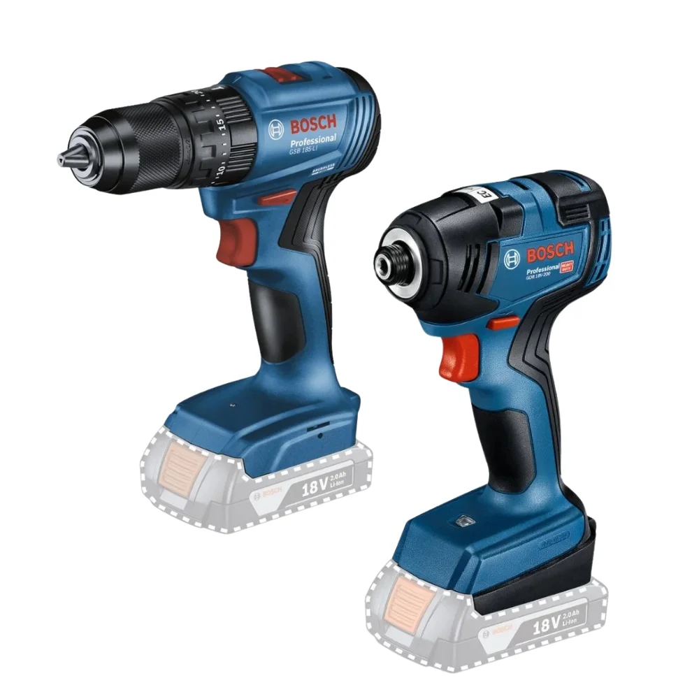 Combo Parafusadeira Furadeira+chave Impacto 18V GSB185li+gdr18V-200 Maleta e 2 Baterias 2AH 1/2" 1/4" Bivolt Bosch 0615A0025X