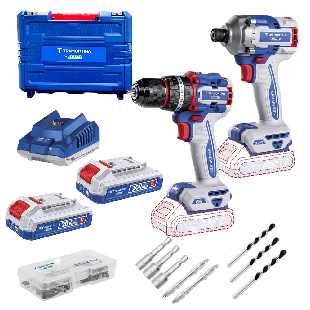Combo Parafusadeira Furadeira+chave Impacto 20V Maleta Carregador 2 Baterias 2AH 1/4" 3/8" Bivolt Tramontina Tota 42328/001