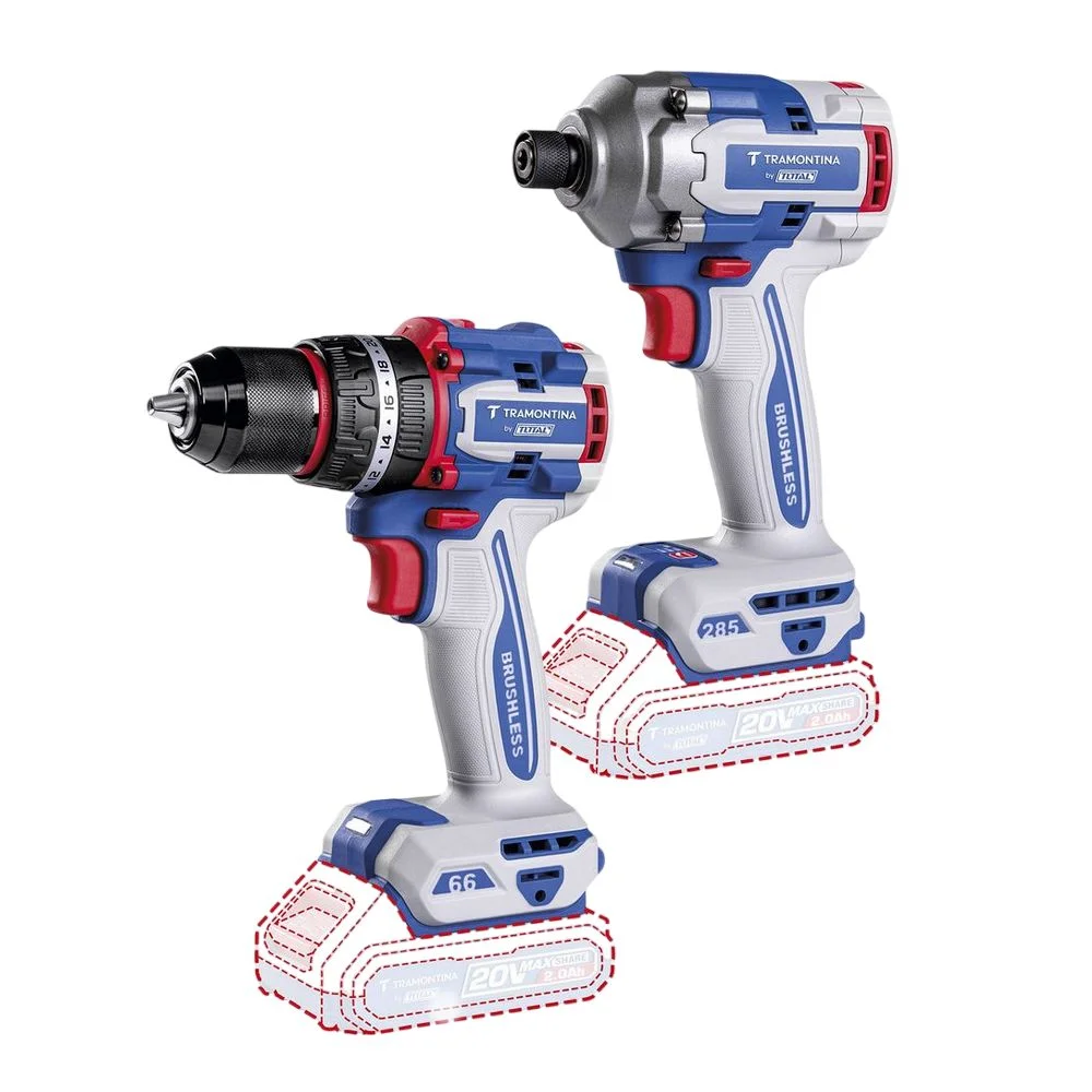Combo Parafusadeira Furadeira+chave Impacto 20V Maleta Carregador 2 Baterias 2AH 1/4" 3/8" Bivolt Tramontina Tota 42328/001