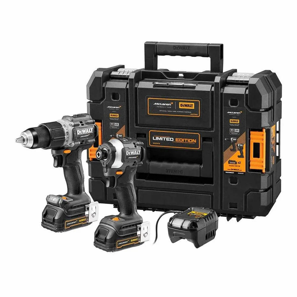 Combo Parafusadeira+furadeira Impacto 20V Carregador Maleta e 2 Baterias 2AH Mclaren 1/2" 1/4" Bivolt Dewalt DCK200ME2GT-BR
