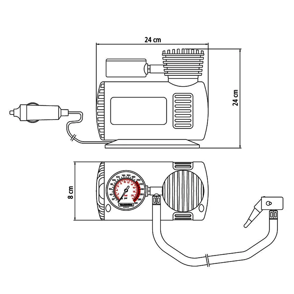 Compressor de Ar Direto Portatil 8L/min 300 Psi 12V 50W Tramontina 42330/001
